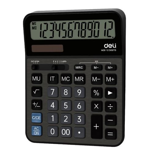 Калкулатор Deli Aideas EM09, настолен, 12 dgt, метален панел, 206х160х34 мм, тъмносив 1