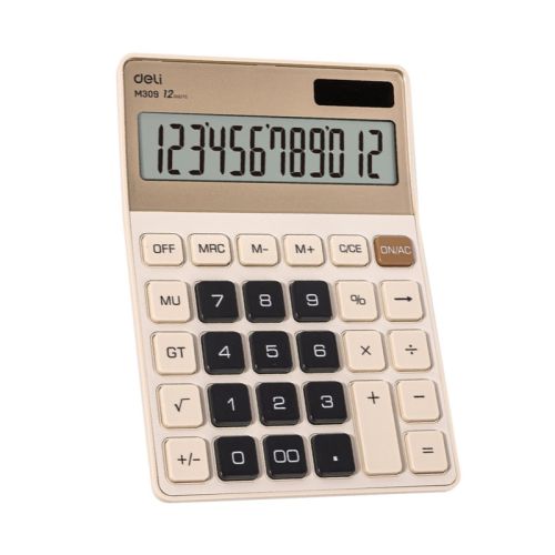 Калкулатор Deli EM309, настолен, 12 dgt, метален панел, 176.9х124.9х34 мм, златен 1