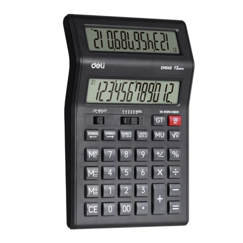 Калкулатор Deli с двоен дисплей EM049, настолен, 12 dgt, 202х135.5х28.5 мм, черен — Joya.bg 1
