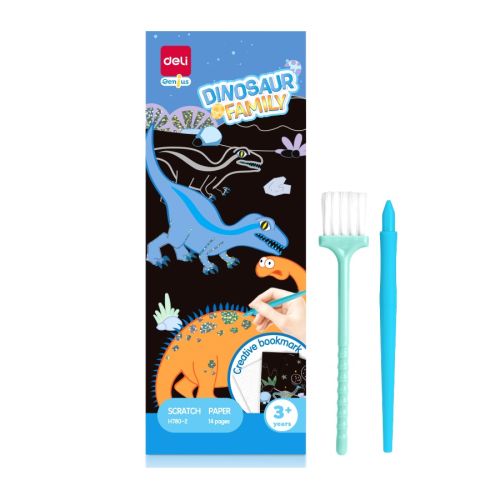 Картини за издраскване Deli Genius EH780-2, Dinosaur Family, 14 стр., + инструмент и четка — Joya.bg 1