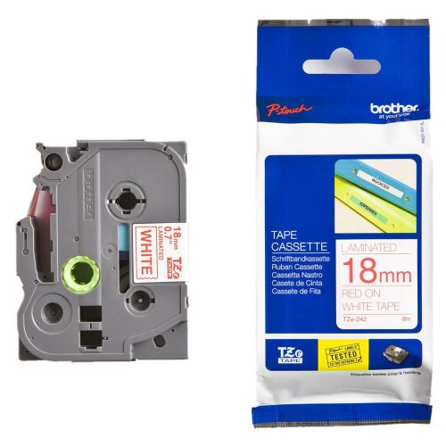 Касета с лента Brother TZe-242,18 мм, червен печат на бял фон — Joya.bg