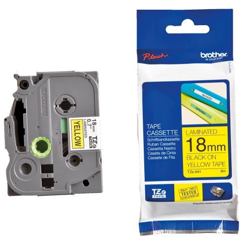 Касета с лента Brother TZе-641, 18 мм, черен печат с жълт фон — Joya.bg 1
