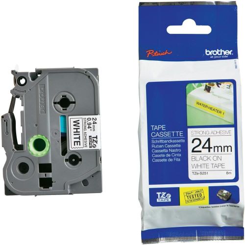 Касета с лента Brother TZe-S251 Strong Adhesive 24 мм, черен печат на бял фон — Joya.bg 1