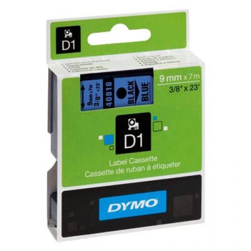 Касета с лента D1 за DYMO LabelManager 40916 полиестерна, 9 мм, черен печат на син фон — Joya.bg