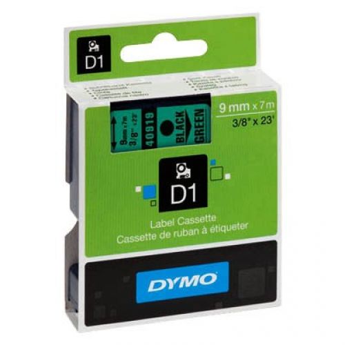 Касета с лента D1 за DYMO LabelManager 40919 полиестерна, 9 мм, черен печат на зелен фон — Joya.bg