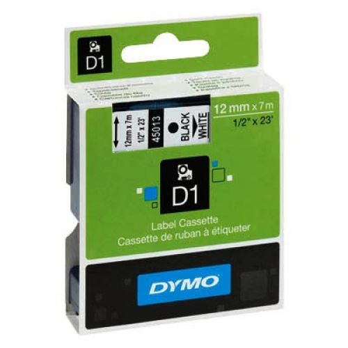 Касета с лента D1 за DYMO LabelManager 45013 полиестерна, 12 мм, черен печат на бял фон — Joya.bg
