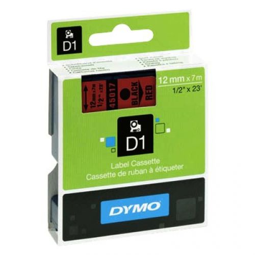 Касета с лента D1 за DYMO LabelManager 45017 полиестерна, 12 мм, черен печат на червен фон — Joya.bg