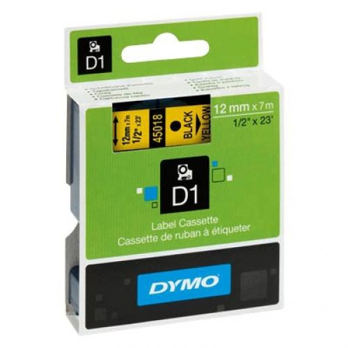 Касета с лента D1 за DYMO LabelManager 45018 полиестерна, 12 мм, черен печат на жълт фон — Joya.bg