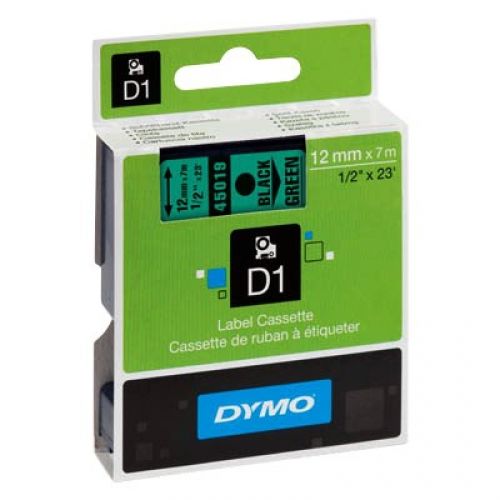 Касета с лента D1 за DYMO LabelManager 45019 полиестерна, 12 мм, черен печат на зелен фон — Joya.bg