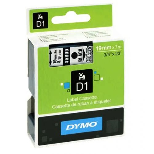 Касета с лента D1 за DYMO LabelManager 45800 полиестерна, 19 мм, черен печат на прозрачен фон — Joya.bg