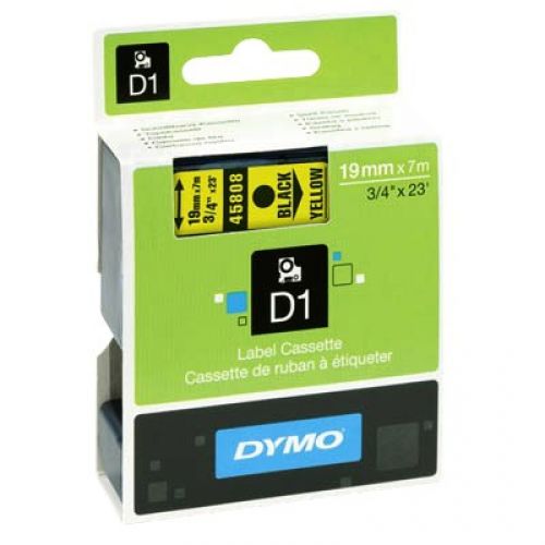 Касета с лента D1 за DYMO LabelManager 45808 полиестерна, 19 мм, черен печат на жълт фон — Joya.bg
