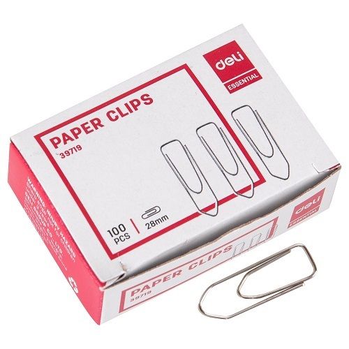 Кламери Deli Essential 28 мм, E39719, никелирани, триъгълен връх, кутия 100 бр. — Joya.bg 1