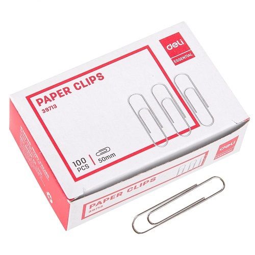 Кламери Deli Essential 50 мм, E39713, никелирани, заоблен връх, 100 бр. — Joya.bg 1