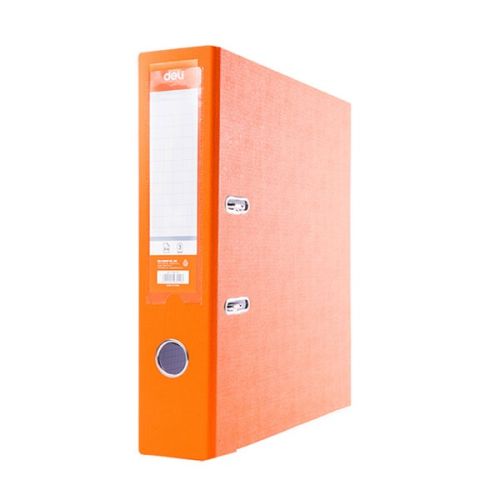 Класьор Deli, РР, A4, 75 мм, метален кант, сменяем етикет, оранжев  — Joya.bg 1