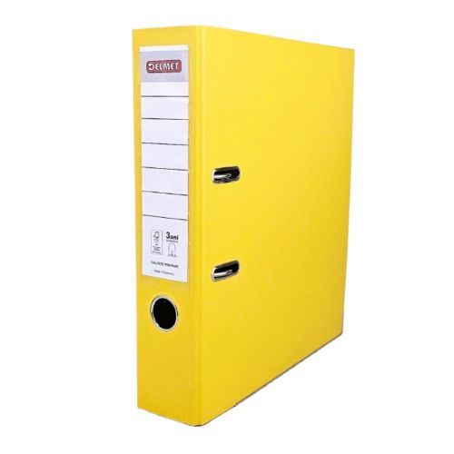 Класьор DELMET, РР, A4, 75 мм, метален кант, сменяем етикет, жълт  — Joya.bg 1