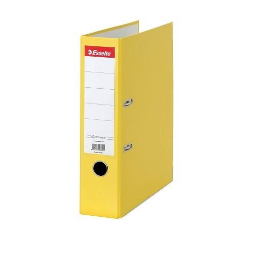 Класьор Esselte Economy, РР, A4, 75 мм, метален кант, сменяем етикет, жълт — Joya.bg
