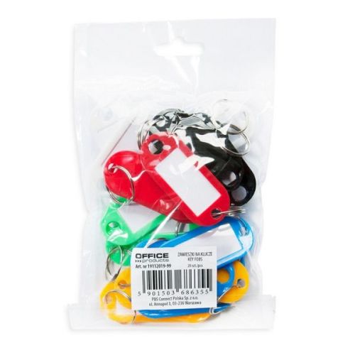 Ключодържател OFFICE PRODUCTS, пластмасов, с етикет, 5 х 2 см, асорти цветове, 20 бр.