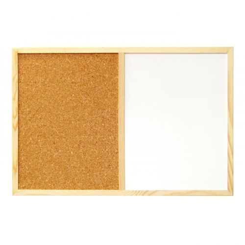 Комбинирана дъска Bi-Office Essential, 600x400 мм, 1/2 бяла магнитна и 1/2 коркова, дървена рамка — Joya.bg 1