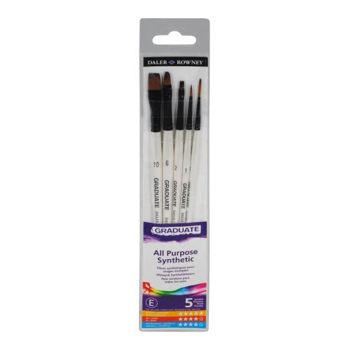 Комплект 5 четки DALER-ROWNEY Graduate, изк. косъм, Liner№1,Round№1,Filbert№6, Flat Shader№2 и №5