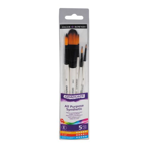 Комплект 5 четки за акварел DALER-ROWNEY Graduate, изк. косъм, Round№0,№2,№8, Rigger№1,OvalWash 3/4&quot;