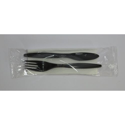 Комплект дървена вилица, нож, салфетка, целофан, 100 бр. — Joya.bg