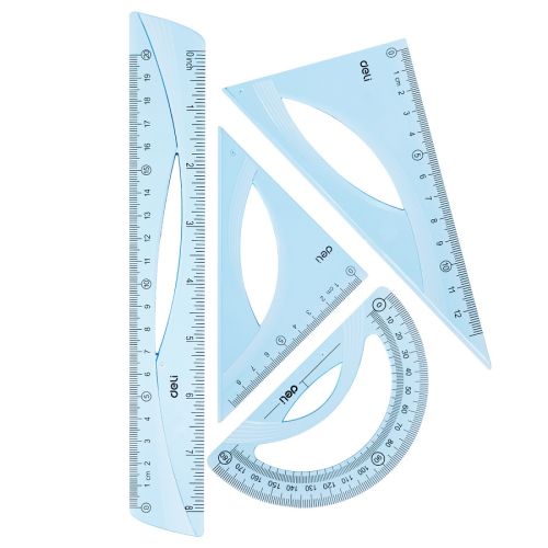 Комплект Deli Woove EH12, линия 20 см, 2 триъгълника и транспортир, сини — Joya.bg 1