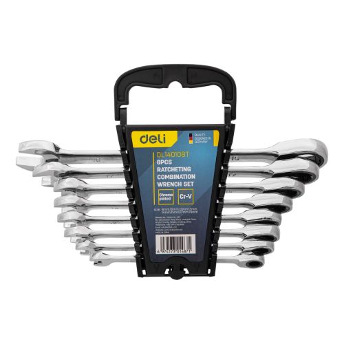 Комплект комбинирани гаечни ключове Deli TOOLS EDL140108T, 8 броя, 8-19 мм, C-RV, сребро — Joya.bg 1