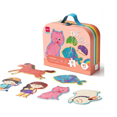 Комплект пъзели Deli Genius EH742, 3+ години, 12 бр, 54 части общо, луминисцентен ефект, в куфар — Joya.bg 1