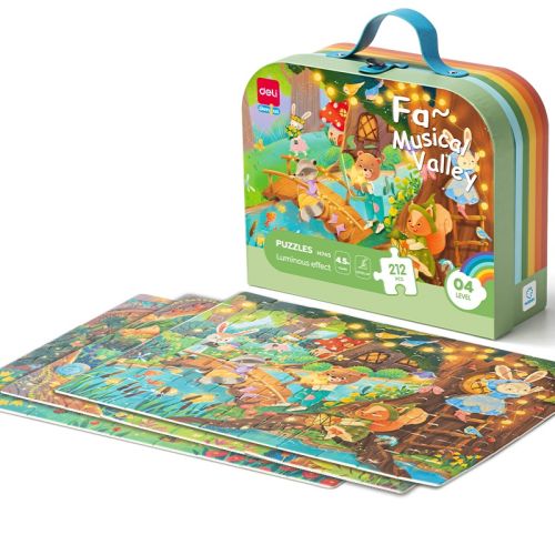 Комплект пъзели Deli Genius EH745, 4.5+ години, 3 бр, 212 части общо, луминисцентен ефект, в куфар — Joya.bg 1