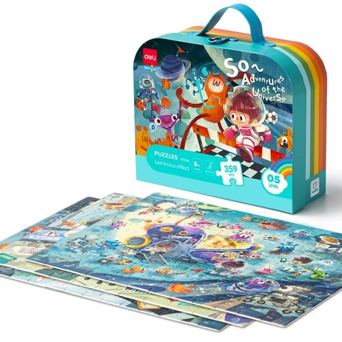Комплект пъзели Deli Genius EH746, 5+ години, 3 бр, 359 части общо, луминисцентен ефект, в куфар — Joya.bg 1