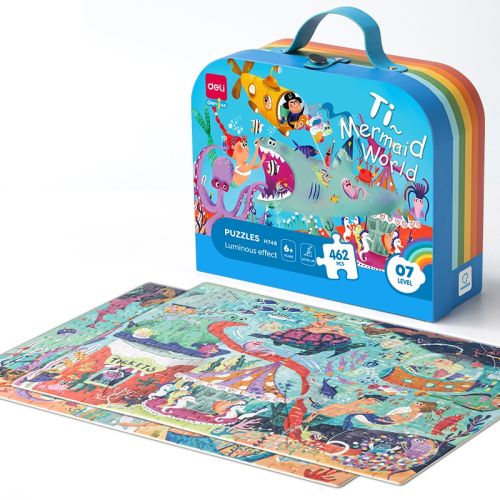 Комплект пъзели Deli Genius EH748, 6+ години, 2 бр, 462 части общо, луминисцентен ефект, в куфар — Joya.bg 1
