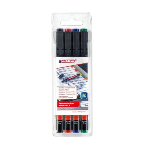 Комплект перманентни маркери edding 140 S OHP, метален връх 0.3 мм, 4 цвята — Joya.bg 1