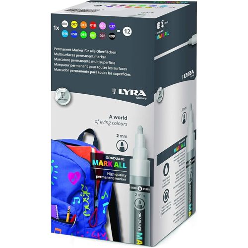 Комплект перманентни маркери LYRA GRADUATE MARK ALL, объл връх 2 мм, 12 цвята 1