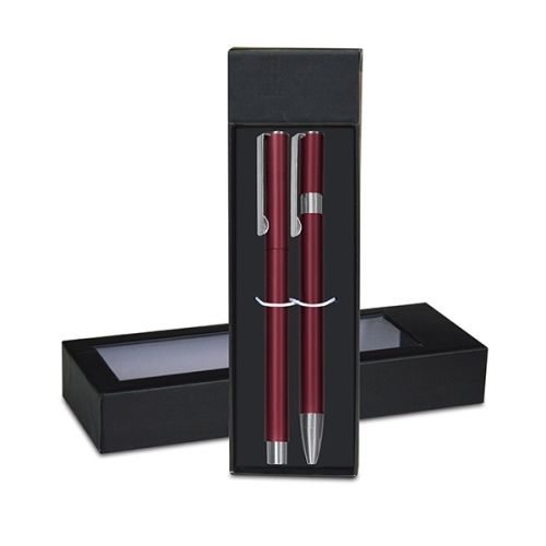 Комплект ролер и автоматична химикалка Lastva Nofi Red&amp;Silver, метални, в кутия — Joya.bg