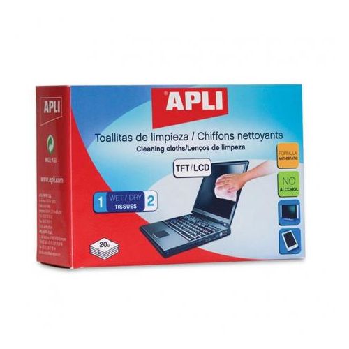 Комплект суха и мокра кърпичка APLI за TFT и LCD екрани, 20 комплекта в кутия — Joya.bg