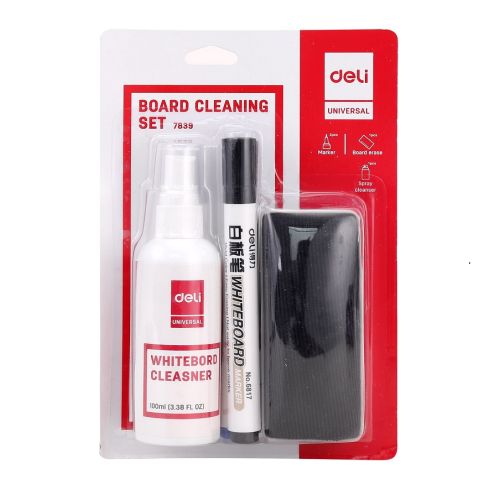 Комплект за бяла дъска Deli Universal E7839, 2 маркера, магнитна гъба, 100 мл спрей — Joya.bg 1