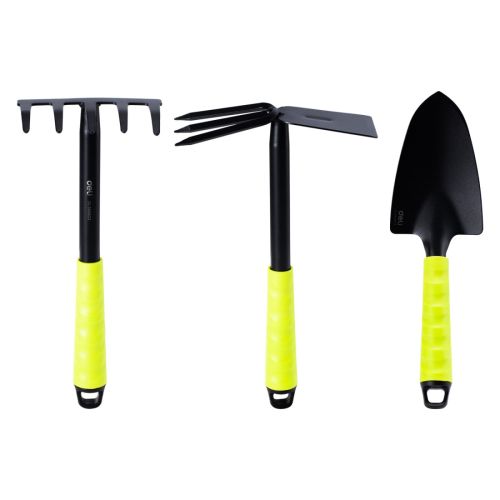 Комплект за градина Deli TOOLS EDL580803, 31 см мотика, гребло и лопатка, PP гумени дръжки, зелени — Joya.bg 1