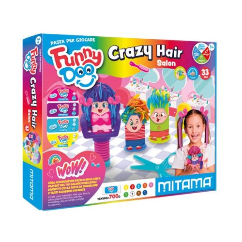 Комплект за моделиране MITAMA Funny Doo Crazy Hair Salon, 15 цвята моделин, с аксесоари, 33 части 1
