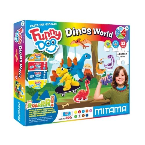 Комплект за моделиране MITAMA Funny Doo Dinos, 15 цвята моделин, с аксесоари, 33 части 1