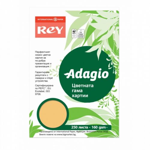 Копирен картон REY Adagio  A4, 160 г, наситен цвят Gold (60), пакет 100 л. — Joya.bg