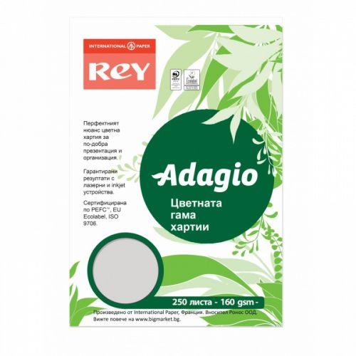 Копирен картон REY Adagio  A4, 160 г, наситен цвят Grey (06), пакет 250 л. 1
