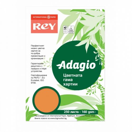Копирен картон REY Adagio  A4, 160 г, наситен цвят Pumpkin (70), пакет 250 л. 1