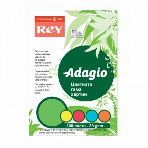 Копирна хартия REY Adagio, A4, 80 г, микс 5 интензивни цвята, пакет 100 л. 1