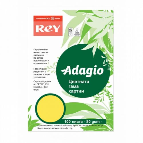Копирна хартия REY Adagio, A4, 80 г, наситен цвят Citrus (58), пакет 100 л. 1