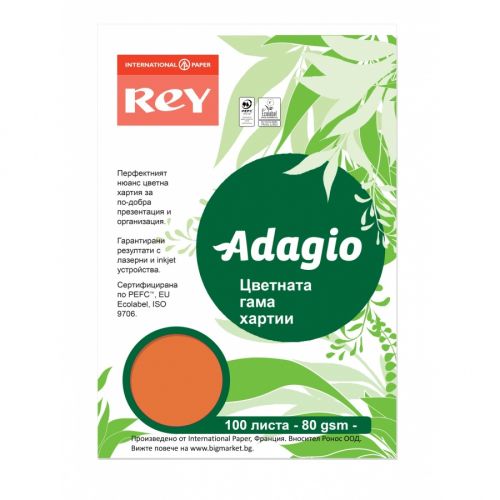 Копирна хартия REY Adagio, A4, 80 г, наситен цвят Orange (49), пакет 100 л. 1
