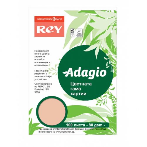 Копирна хартия REY Adagio, A4, 80 г, наситен цвят Peach (55), пакет 100 л. 1