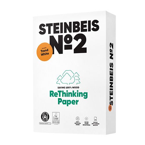 Копирна хартия STEINBEIS №2 ReThinking, А3, 80 г, 100% рециклирана, CIE белота 85, пакет 500 л. 1