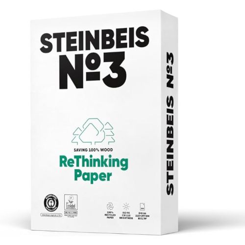 Копирна хартия STEINBEIS №3 ReThinking, А4, 80 г, 100% рециклирана, CIE белота 90, пакет 500 л. 1