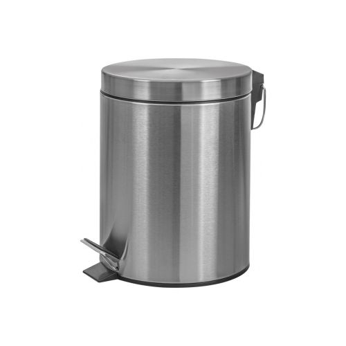 Кош с капак и педал Donau Home Modern, кръгъл, 12 л, с вътрешна PVC кофа, сребрист мат