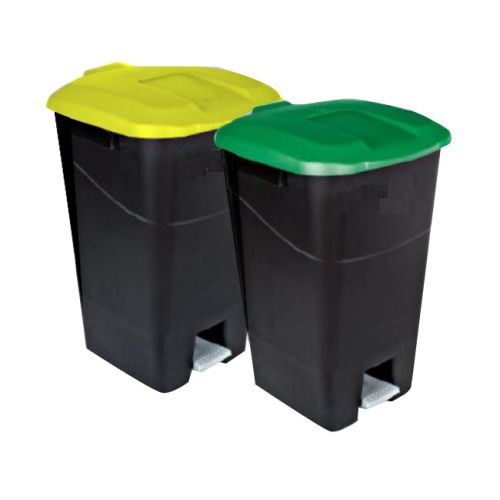 Кош за отпадъци с педал, РР, 60 л, 400х428х645 мм, черно тяло и зелен капак — Joya.bg